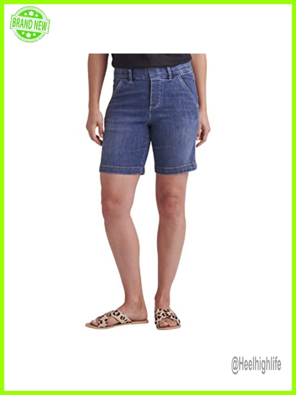 Maddie Mid Rise Pull-On Jean Shorts 8" Inseam Cotton Blend Flat Front
